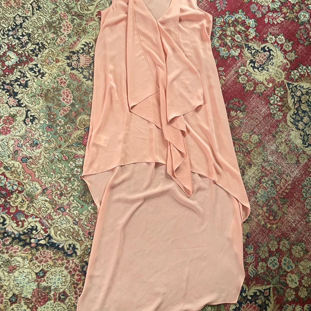 BCBG Max Azria Peach Asymmetrical Draped Sleeveless Dress Hi Low M - Picture 7 of 8
